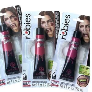 Rubies Halloween Blood Makeup Tube And Teeth 3 Packs New 1oz Each